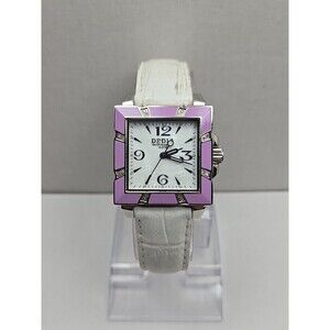 Dedia Lily LQ Diamond Accent Purple Enamel Square Swiss Quartz Watch New Battery